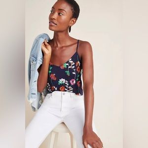 Anthropologie Kellen Navy Blue Floral Embroidered Tank Top Size XS